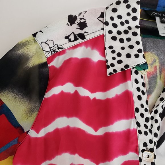 John Mark Paneled Mixed Media Cuff-Sleeve Button-Front Blouse S - Picture 8 of 8